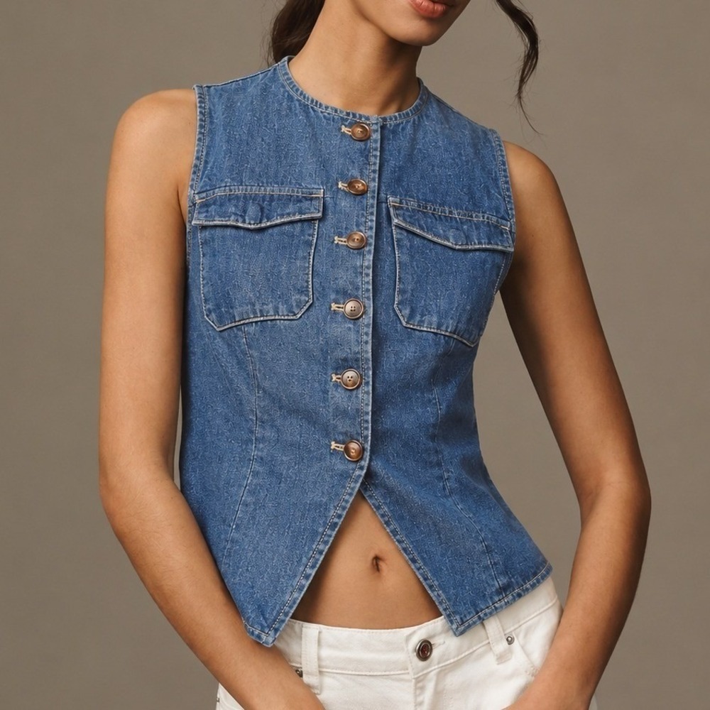 Anthropologie x Mare Mare Tailored Denim Vest- size XS